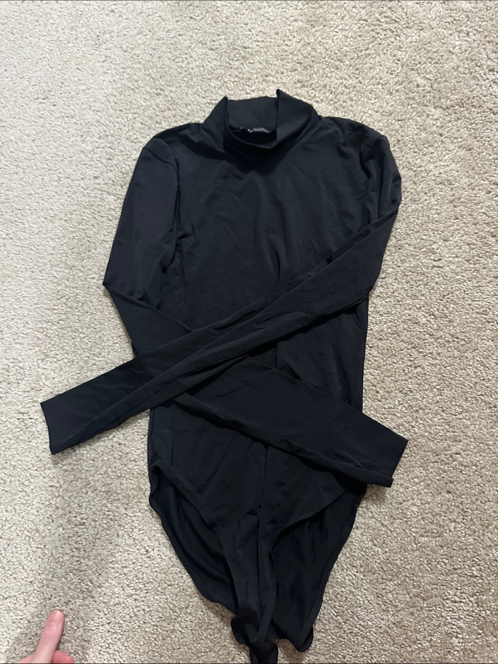 ZARA Black Long-Sleeve Mock Neck Bodysuit